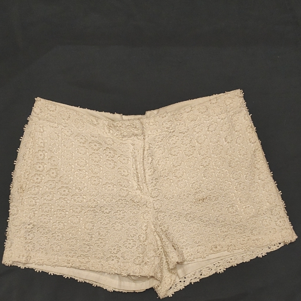 Cream High Waist Textured Shorts